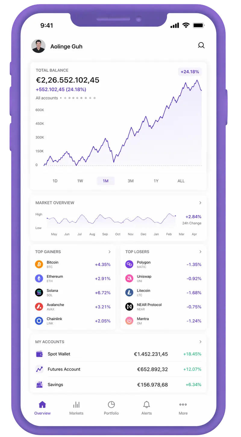 Interface for managing your portfolio on mobile