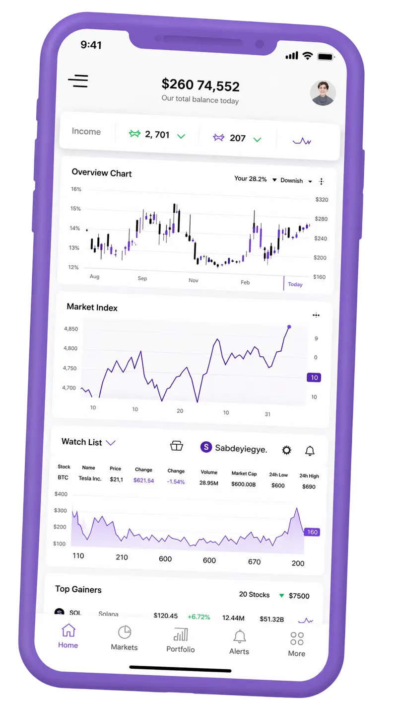 Interface for managing your portfolio on mobile